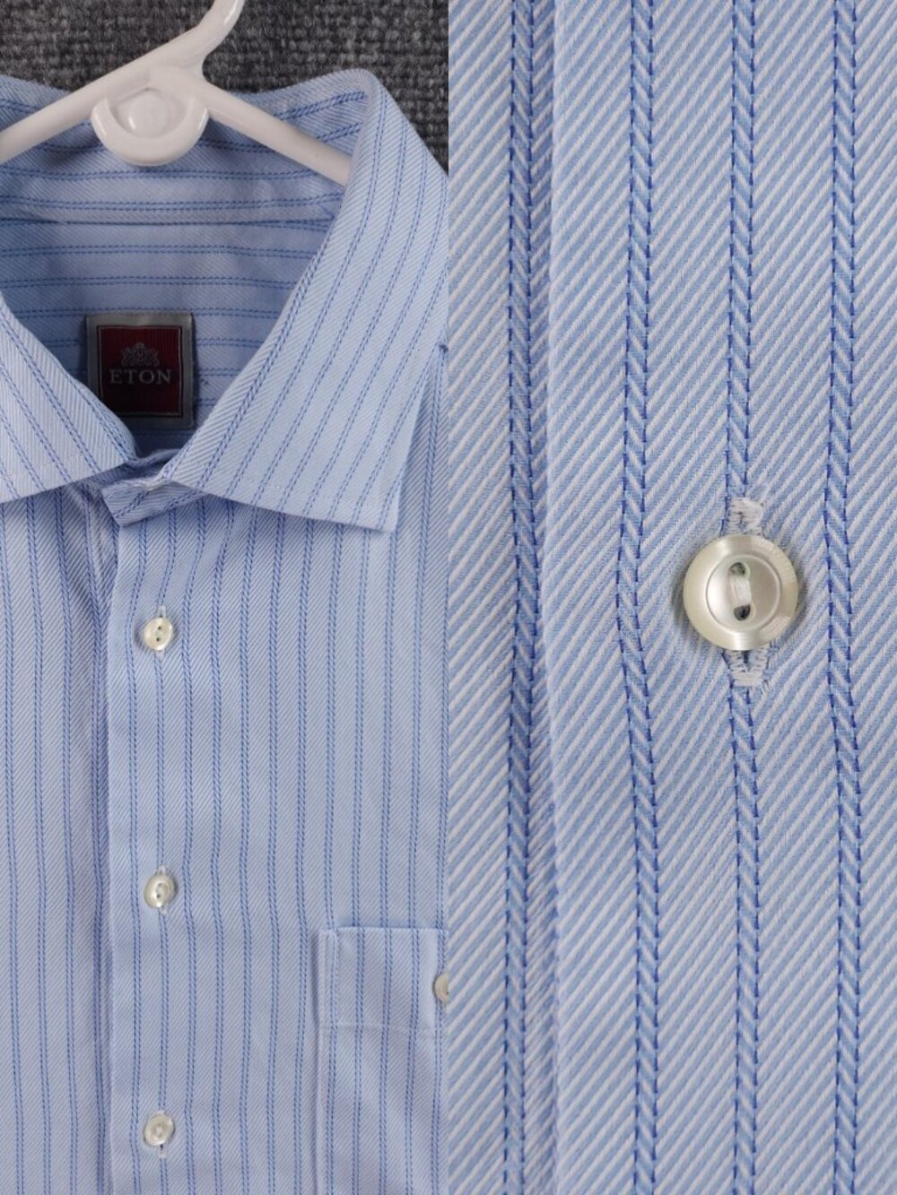 Eton Striped 16.25 Blue Button Up Premium Long Sleeve Twill Shirt Men Pocket